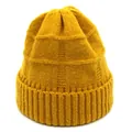 Detailed texture of ginger knit beanie with ribbing and square pattern surface - M (56-58cm) / Yellow