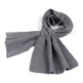 Detail shot of the vertical ribbed knit texture and soft dark grey winter scarf material - Gray