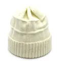 Close-up of thick ribbed knit texture and folded hem on an off-white wool beanie - M (56-58cm) / Beige