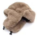 Winter khaki faux fur trapper hat with earflaps and adjustable buckle for warmth - M / Khaki