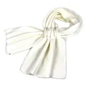 Close-up of ivory knitted scarf featuring soft vertical ribbed texture and fine craftsmanship - White