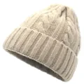 Thick cable knit beanie in beige featuring a ribbed cuff for winter warmth and comfort - Adult 56-60cm / Khaki