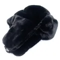 Plush black faux fur trapper hat with ear flaps and secure buckle for winter warmth - M / Black