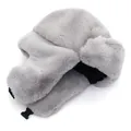 Winter faux rabbit fur trapper hat in light grey with ear flaps and buckle strap - M / Gray