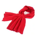 Detail view of deep red knitted scarf featuring vertical ribbed texture and soft fabric fold - Red