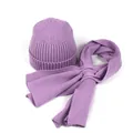 Lavender knit beanie and scarf set featuring soft ribbed texture for winter warmth - Purple