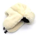 Thick cream faux rabbit fur trapper hat with ear flaps and black adjustable buckle strap - M / Beige