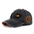 Vintage-Basecap aus gewaschener Baumwolle in Anthrazit mit Stickerei und Distressed-Effekt - Verstellbar / Schwarz