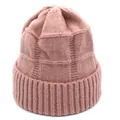 Dusty pink winter knit beanie for women with checkered texture and ribbed cuff - M (56-58cm) / Pink