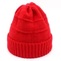 Women's warm winter knit beanie in bright red color with ribbed cuff and textured pattern - M (56-58cm) / Red