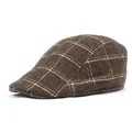 Klassieke donkerbruine platte pet voor heren met vintage ruitpatroon van tweed - M / koffiekleur