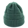 Forest green knit beanie with textured check pattern and ribbed cuff for winter warmth - M (56-58cm) / Green