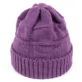 Women's warm winter beanie hat in purple with a thick ribbed cuff and knit pattern - M (56-58cm) / Purple
