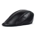 Detailed view of black PU leather beret with high-quality stitching and visor detail - M (56-58cm) / Bright Black