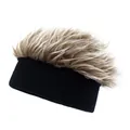 Berretto in maglia con parrucca marrone per feste e stile invernale personalizzato - Nero + Parrucca Caffè