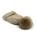 Close-up of thick rib knit texture and soft pom-pom on warm winter beanie hat - M (56-58cm) / Khaki