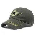 Detailed embroidery of U.S. ARMY lettering and star badge on olive cotton baseball cap - Adjustable / Army Green