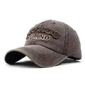 Detailed view of CYPRUS ISLAND 3D embroidery on a vintage washed cotton baseball cap - Adjustable / Gray