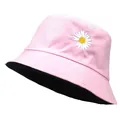 Pink daisy embroidered bucket hat for women with reversible black interior and sun protection - Adult 58cm / Pink