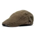Béret rétro en coton kaki pour hommes et femmes avec broderie et boucle en métal - Réglable / Vert Militaire