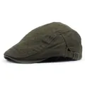 Legergroene vintage katoenen baret met geometrisch borduursel en metalen gesp voor heren - Legergroen