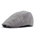 Gorra de algodón gris a cuadros de estilo vintage para hombre con visera - Ajustable / Gris