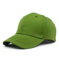 Detailed view of green cotton baseball cap with six-panel structure and curved stitching - Adjustable / Green