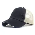 Cappellino trucker in denim nero vintage con dettagli usurati e retro in rete beige - Regolabile / Nero
