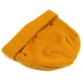 Detailed view of the distressed knit pattern on a yellow mustard beanie hat - M (56-58cm) / Yellow