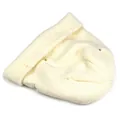 Close-up detail of cream white ribbed knit beanie with stylish distressed hole design - M (56-58cm) / White
