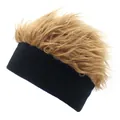 Lustige schwarze Strickmütze mit blonder Perücke für Kostümpartys und Freizeit - Schwarz + Dunkelbraune Perücke