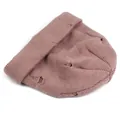 Detailed view of the distressed knit texture and cuff of the dusty pink beanie hat - M (56-58cm) / Pink