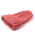 Bonnet en maille côtelée rose pour parents et enfants avec revers thermique épais - Rose Poudré