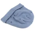 Close-up of distressed knit beanie in misty blue showing soft wool texture and ripped detail - M (56-58cm) / Light Blue