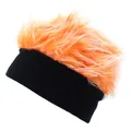 Lustige schwarze Strickmütze mit leuchtend orangen Perückenhaaren für Cosplay Partys - Schwarz + Orange Perücke