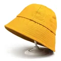 Classic bright yellow cotton bucket hat with stitched brim shown on a white display stand - M (56-58cm) / Yellow