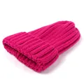 Bonnet en maille côtelée rose foncé avec revers pour la chaleur automne et hiver - Rose rouge