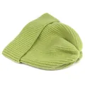 Detailed view of avocado green vertical ribbed knit beanie with a folded cuff design - M (56-58cm) / Fruit Green