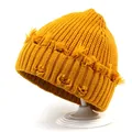 Ginger yellow knitted beanie with distressed fringe detailing and thick ribbed texture - M (56-58cm) / Yellow