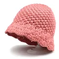 Handmade pink knitted bucket hat for women with wavy brim pattern and thick cozy texture - M (56-58cm) / Pink