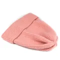 Detail of pink ribbed knit beanie featuring thick texture and winter fold-over cuff design - M (56-58cm) / Light Pink