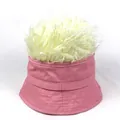 Close-up of pink cotton fisherman hat with creative blonde wig hair on top - Adjustable / Pink