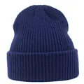 Classic navy blue ribbed knit beanie with rolled cuff design for autumn and winter warmth - M(56-58cm) / Navy Blue