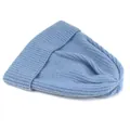 Detailed view of the vertical ribbed knit texture on a soft foggy blue beanie hat - M (56-58cm) / Light Blue