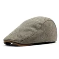 Classic herringbone flat cap for men with retro grey wool texture and brim detail - M (56-58cm) / Khaki
