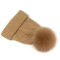 Grobstrick-Beanie für Damen in Camel mit großem Bommel und dicker gerippter Textur - M (56-58cm) / Khaki