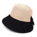 Chapeau de soleil bicolore à large bord pour femmes avec noeud papillon noir chic - M (56-58cm) / Rose + Noir