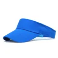 Detailed side view of blue breathable sun visor hat with adjustable strap and neat stitching - Blue
