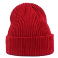 Detailed view of red acrylic ribbed knit beanie with classic fold-over cuff design - M(56-58cm) / Burgundy