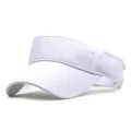 Detail of white sun visor showing fine fabric texture and parallel reinforced brim stitching - M (56-58cm) / White